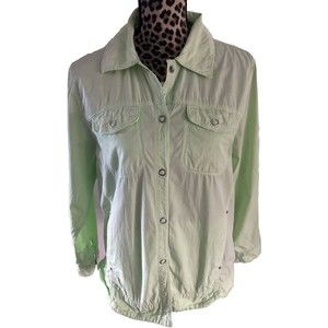 Fresh Produce Women Jacket L Green Snap Button Down Preppy Outdoor Collared